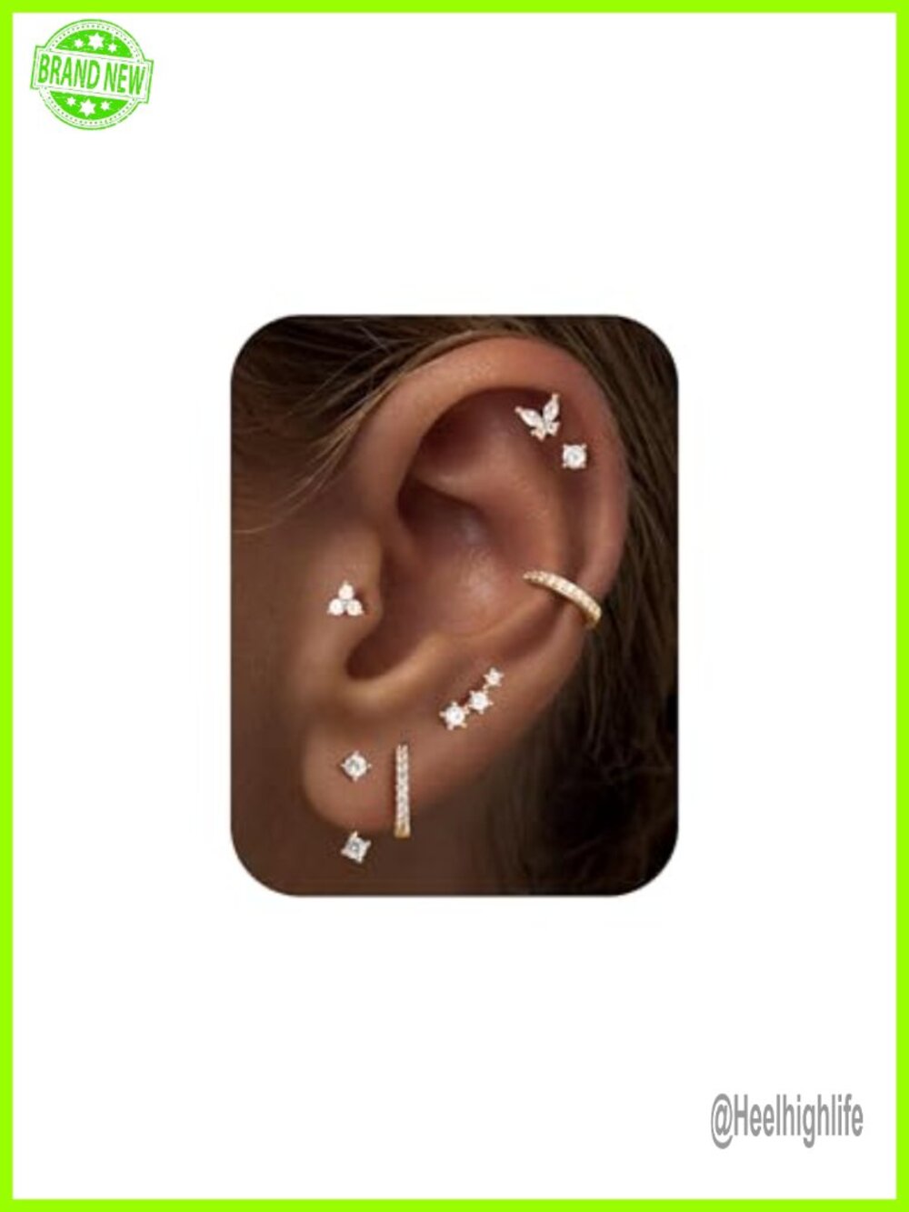 14k Gold Plated Hypoallergenic 7-Pair Earring Set Studs Hoops